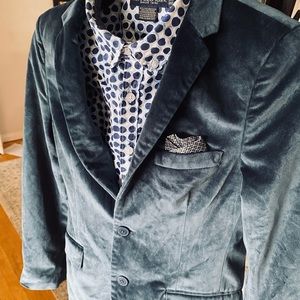Appaman dusky blue velvet suit and shirt size 14